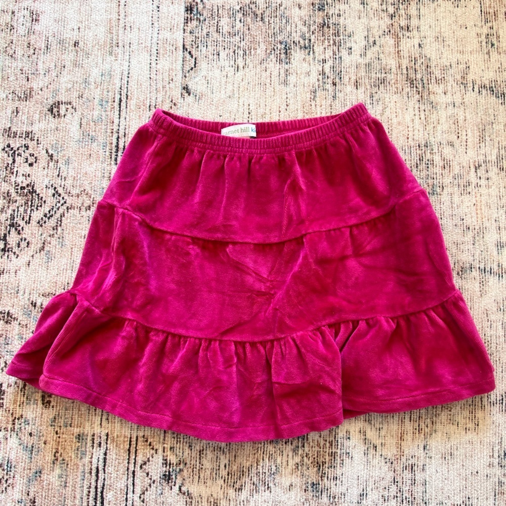 Garnet Hill Pink velvet Skirt with Tiered Ruffles